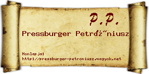 Pressburger Petróniusz névjegykártya